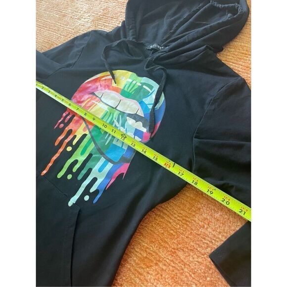 MAGICMK Women Long Sleeve Print Lips Slim Fitted Knee Length Sweatshirt with Poc - Picture 8 of 10